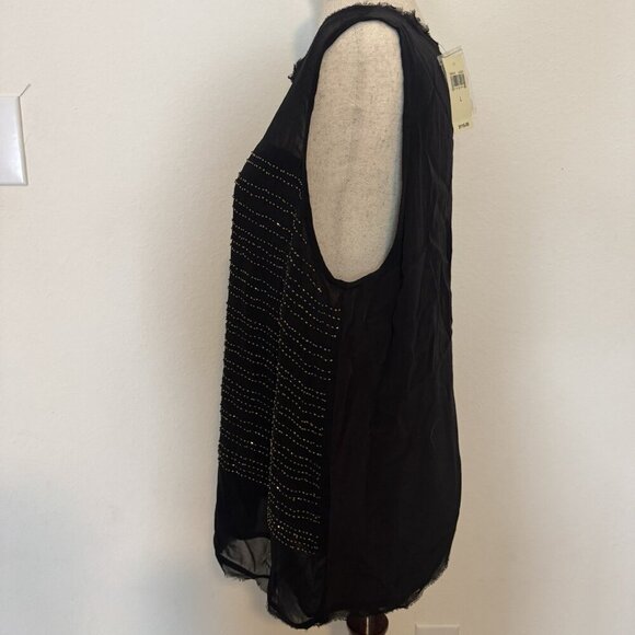NWT Vintage Lucky Brand Beaded Tank Top Large Black $119 Distressed Raw Hem Y2K - Picture 5 of 16